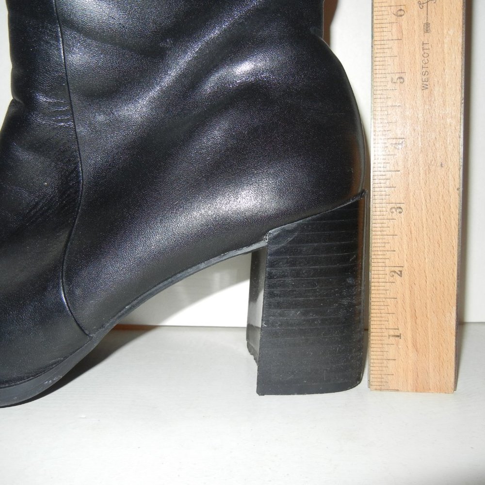 Y2K Chunky Vintage 10M Black Leather Ankle Boot Full Zip Block Heel Square Toe - Picture 9 of 12